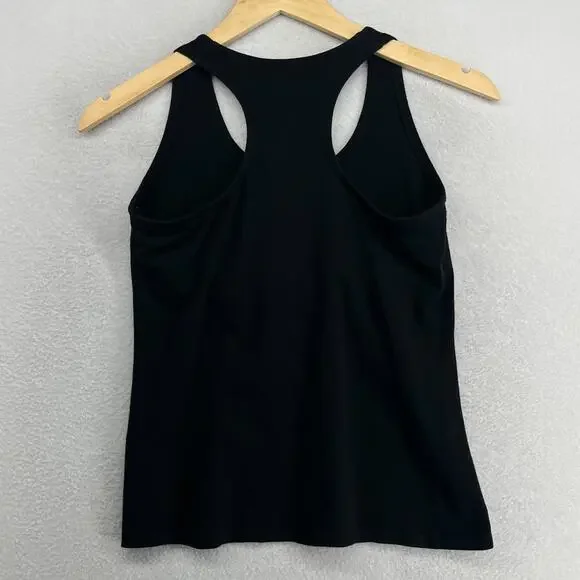 EILEEN FISHER Top XS Tank Stretch Cotton Jersey Shelf Bra Racerback Black USA - Picture 2 of 13